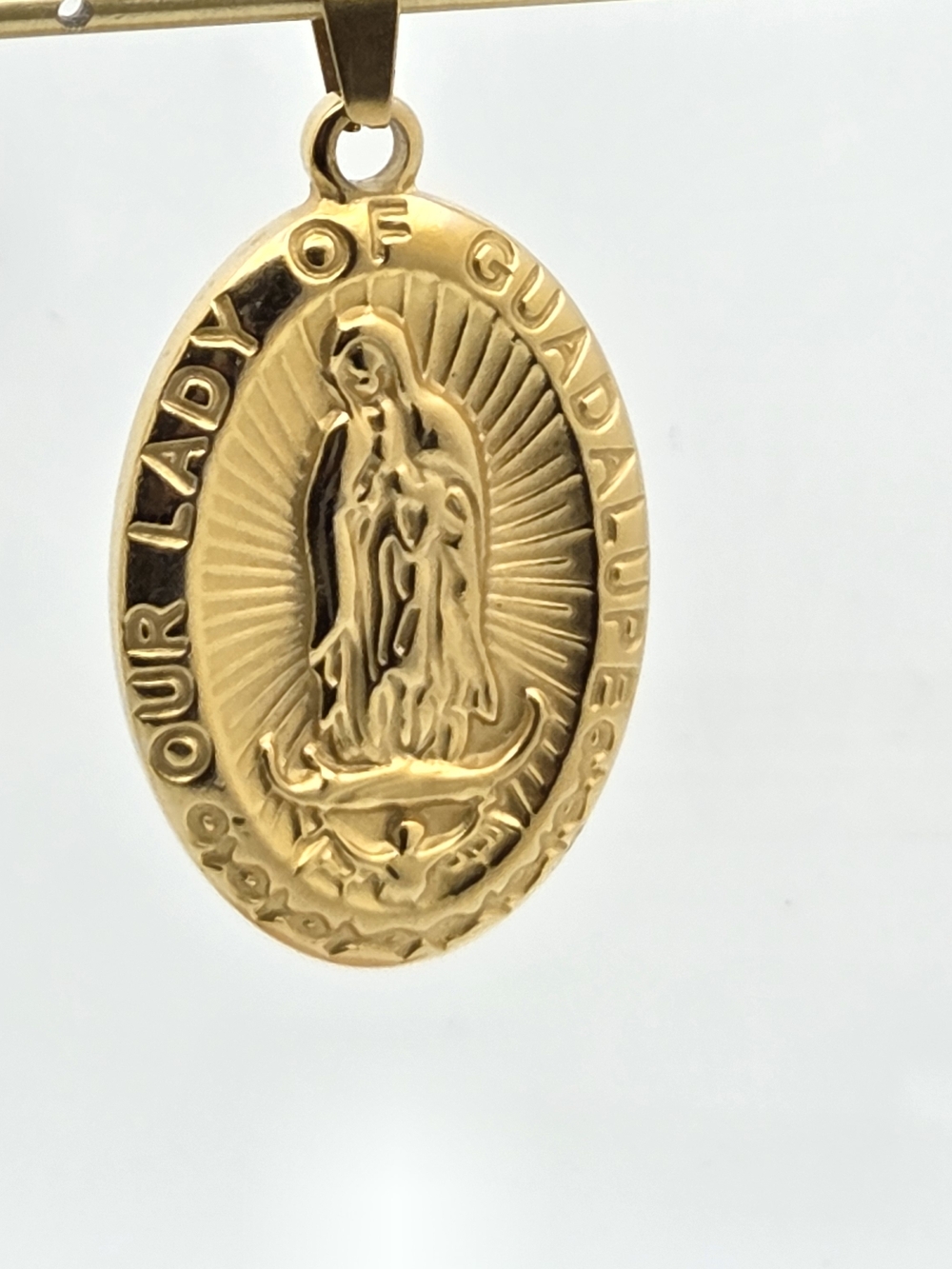 Vintage Gold Tone Our Lady of Guadalupe Religious Medallion Pendant